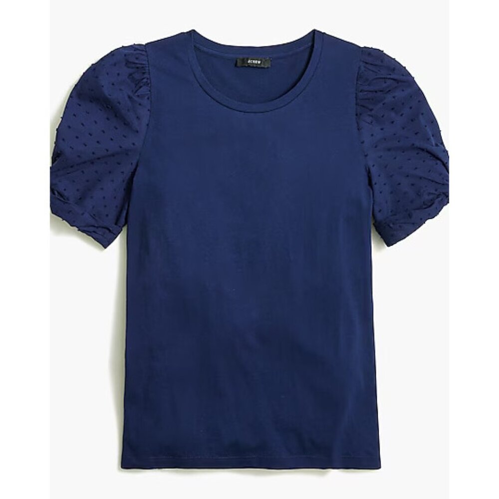 J. Crew 100% Cotton Navy Puff-Sleeve Tee XL
